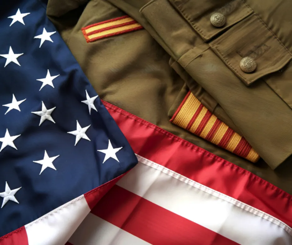 Survivor & Military Service: folded flag and uniform